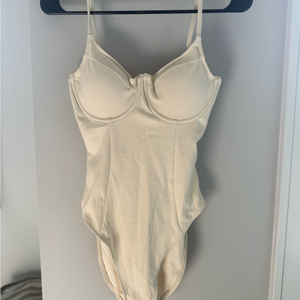 Good American Cream one-piece bathing suit
